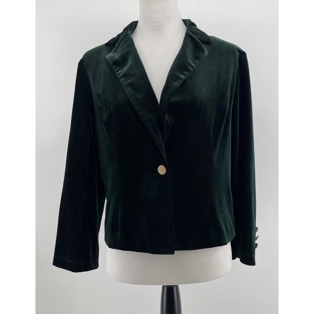 Allegra K Green Velvet Jacket Women's Medium* Blazer Christmas Holiday NYE NEW